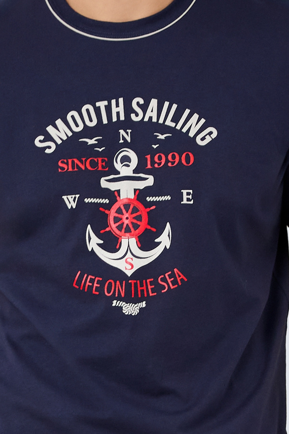 Port Herren Kurzarm-Pyjama, Shorts Italian Fashion - marineblau 