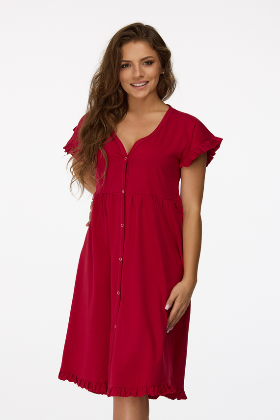 Ja. 22 Senizo Burgunderrotes Umstandsnachthemd – 100 % Baumwolle, kurze Ärmel, Druckknöpfe zum Stillen