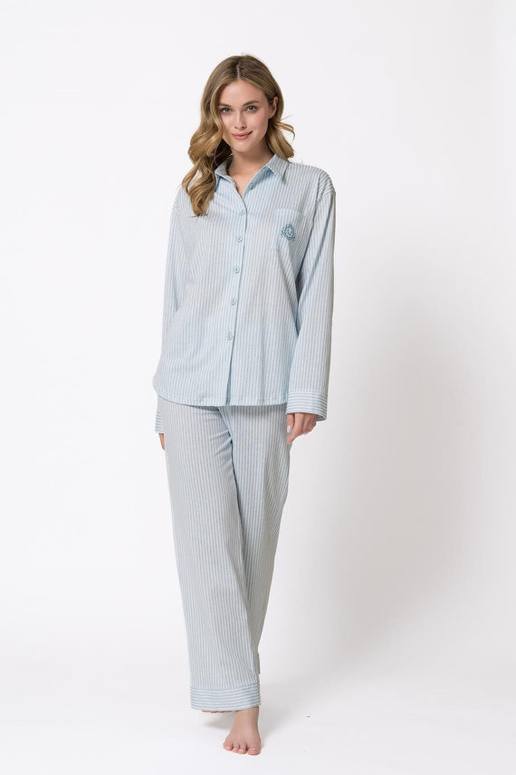 Damen-Pyjama Leveza 1768 Ania Erbsengrün 100% Baumwolle Knöpfe