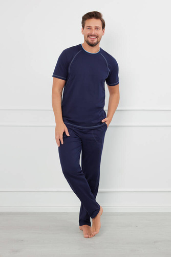 Salomon Herren Schlafanzug mit kurzen Ärmeln, lange Hose Italian Fashion - navy blau/blau