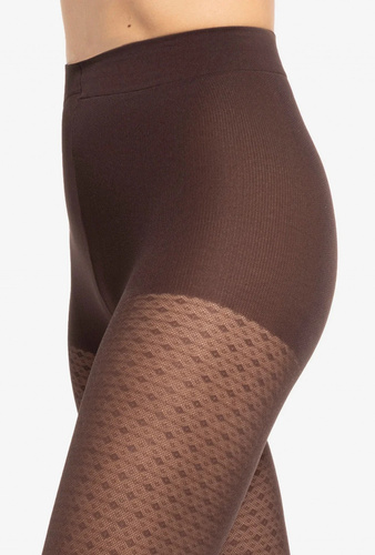 Gatta Wedel wz.03 Strumpfhose 40 den – geometrisches Muster, dunkle Schokolade