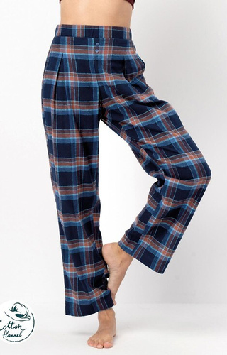 LHE 431 Key Damen-Pyjamahose, marineblau – karierter Baumwollflanell