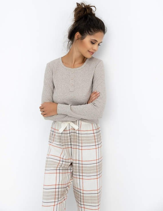 Angelina Sensis Damenpyjama – Melange-Bluse und karierte Flanellhose