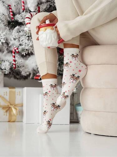 1283-029 Sweet Reindeer Christmas Milena Damensocken – ecru