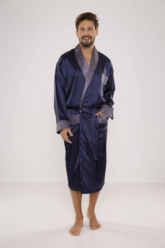 940 Forex Herren-Bademantel aus Satin - navy blau