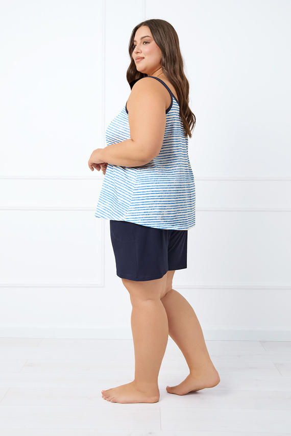 Flota Damen Schlafanzug mit schmalen Trägern, Shorts Italian Fashion - blau/grüner Druck