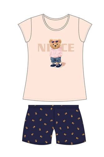 787/107 788/107 Schöner Cornette-Pyjama für Mädchen, Pfirsich