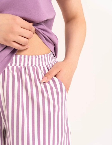 Damen-Pyjama Moraj PDD2800-009 Lila Baumwolle Shorts mit Streifen