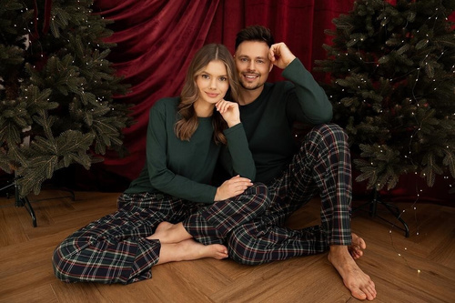 Sensis Josie Damen-Pyjama 100% Baumwolle grüne karierte Hose
