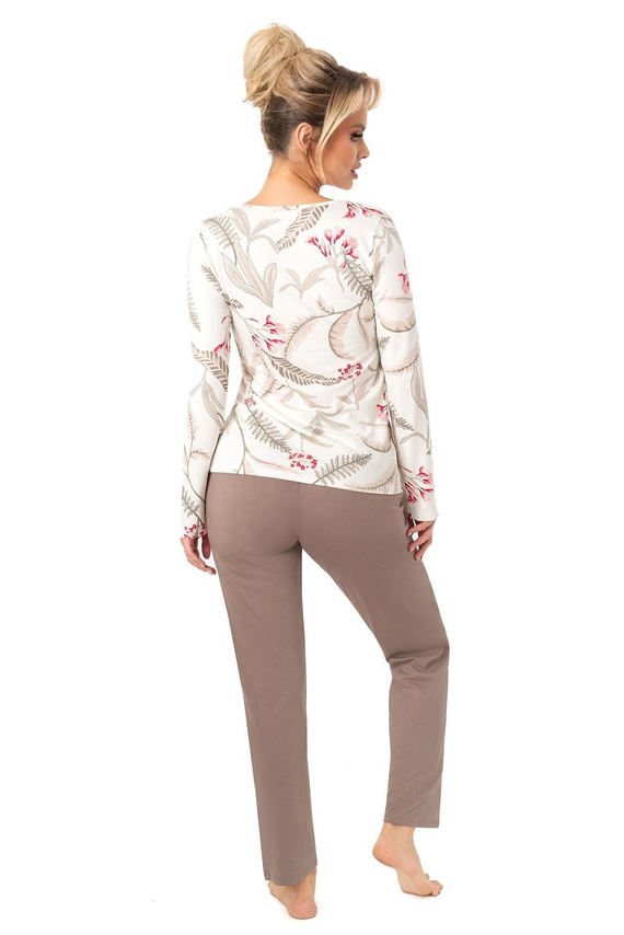 Michelle Donna Damen-Pyjama, Beige – Viskose, lange Ärmel | Komfort und Eleganz in der Nacht