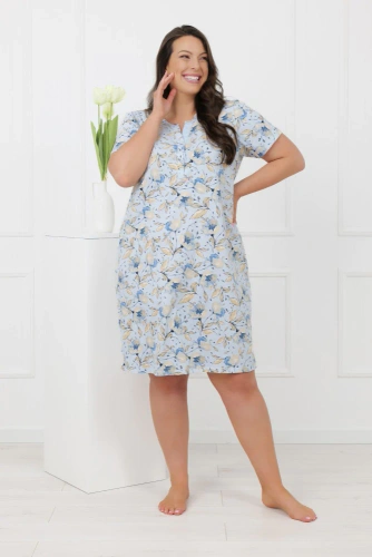 Damen Nachthemd CELOZJA Italian Fashion Baumwolle Kurzarm mit Knöpfen