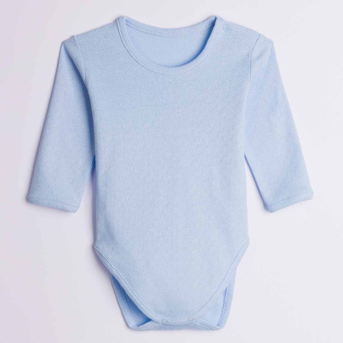 224046 Nicol Babybody Langarm 100% Baumwolle Lochmuster Blau