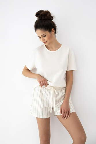 Damenpyjama Jemma Sensis ecru/beige, Baumwolle, kurzarm, Streifen