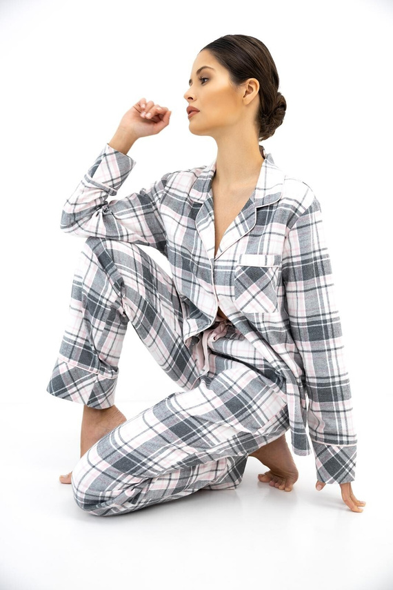 Sensis Ashlyn Damen Flanell-Pyjama 100% Baumwolle Knöpfe Kariert