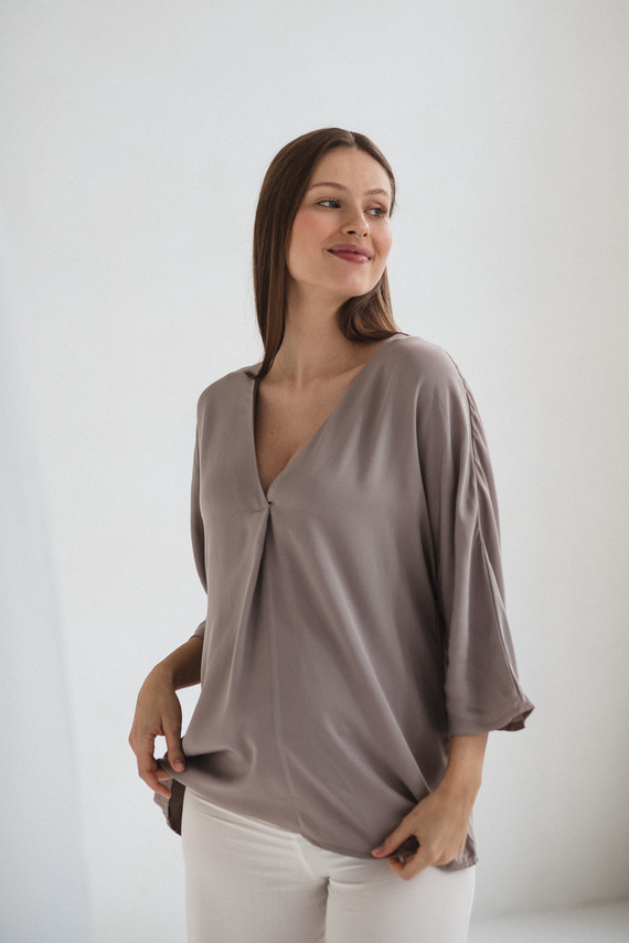Mamafullness Milk&Love Umstands-Stillbluse, Beige – Viskose, 3/4 Ärmel, Übergröße