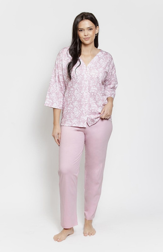 Damenpijama Lucinda 3574/3575 Taro – Baumwoll-Pyjama mit Blumenmuster, 3/4 Ärmel