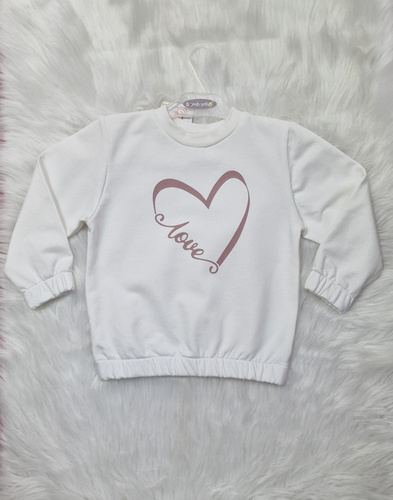 Ecrufarbenes Kinder-Sweatshirt „Love Heart Bambarillo“ – Sweatshirtstoff, Baumwolle mit Elasthan