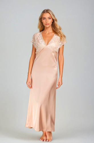 Mactan Satin Slip von Kalimo - langes Nachthemd mit Spitze, nackt 