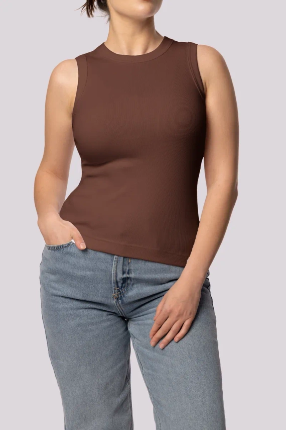 Ribben Tank Top Mona Damen ärmelloses T-Shirt, Schokolade
