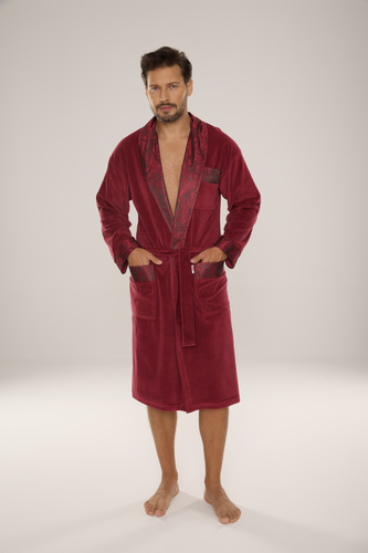 868 Edler Herren-Bademantel aus Velours De Lafense - elegant, weich, hochwertig, bordeauxrot