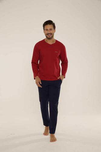 683 Kevin Forex Herren Schlafanzug - kastanienbraun - marineblau