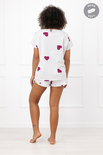 Italian Fashion Soul Damenkurzpyjama Mega Soft ecru mit bordeauxroten Herzen