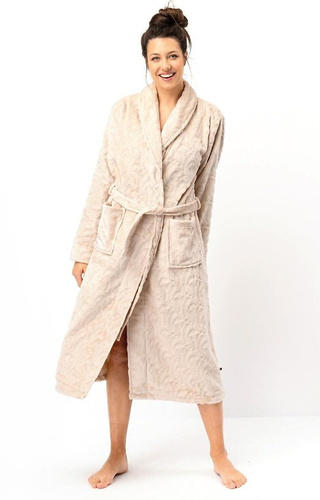 LG: 605 Key Damenbademantel – beige, weich, Schalkragen