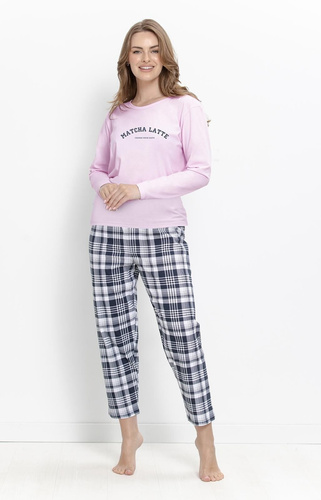 Damen-Pyjama Taro Isolda 3626 Flieder 100% Baumwolle Langarm 7/8