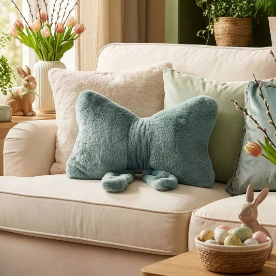 Eurofirany Wiosna 135 – dekoratives Kissen 37x10x30 mit Schleife sage