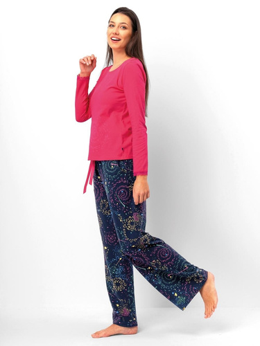 Key LNS 750 Damenpyjama, Himbeere – Baumwolle, lange Ärmel, bequem