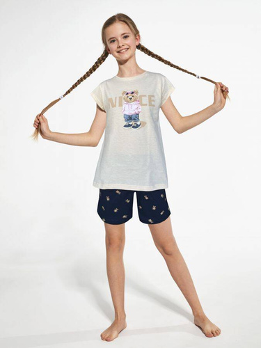 787/107 788/107 Schöner Cornette-Pyjama für Mädchen, Pfirsich