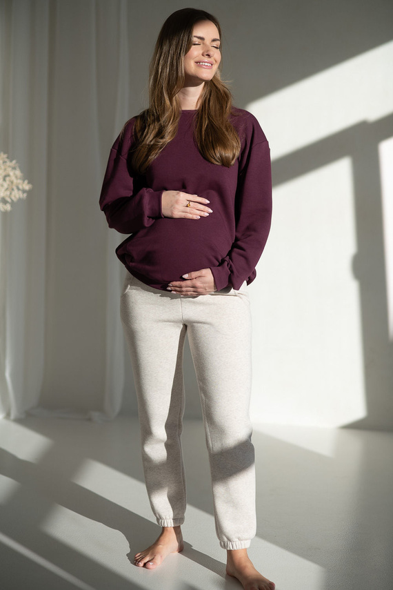 Milk It Easy! Mauve Wine Milk&Love Umstands- und Still-Sweatshirt – Oversized, verdeckte Reißverschlüsse, Öko-Tex Baumwolljersey