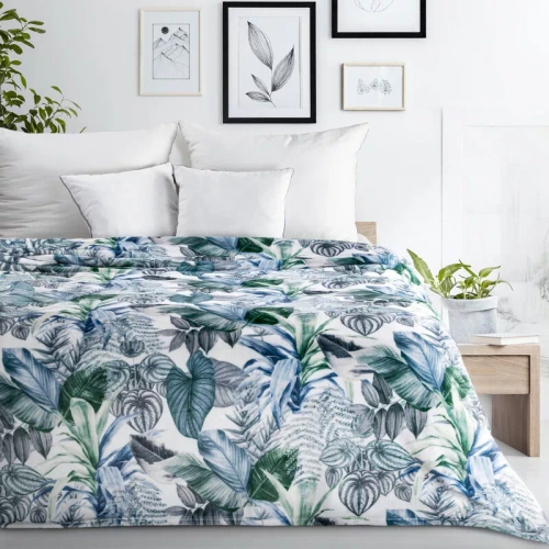 Davos 2 Decke Tagesdecke Blätter Eurofirany grün und silber