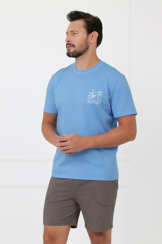 Herren-Pyjama Devon Italian Fashion aus Baumwolle, kurzärmelig, Melange