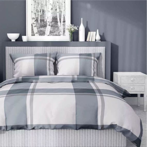 5218 Eine karierte Bettwäsche aus grauem Detexpol-Satin