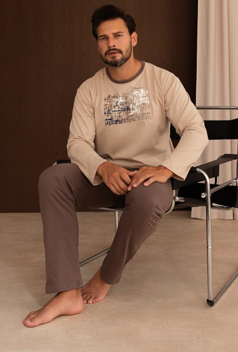 Herren-Pyjama Regina 6009 100% Baumwolle Langarm Lange Hose Komfort Blau