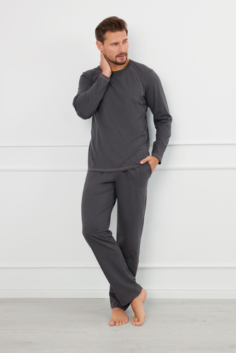 Salomon Herren Schlafanzug langarm, lange Hose Italian Fashion - graphit/honig