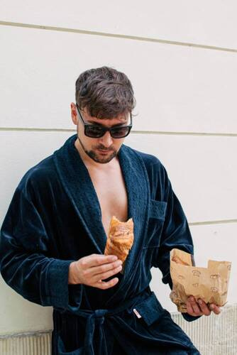 712 Velours-Morgenmantel für Herren De lafense - navy blau