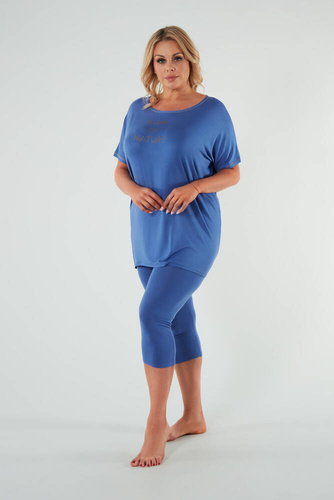 Natura Pyjamas Damen kurzarm, 3/4 Hose Italienische Mode - blau 
