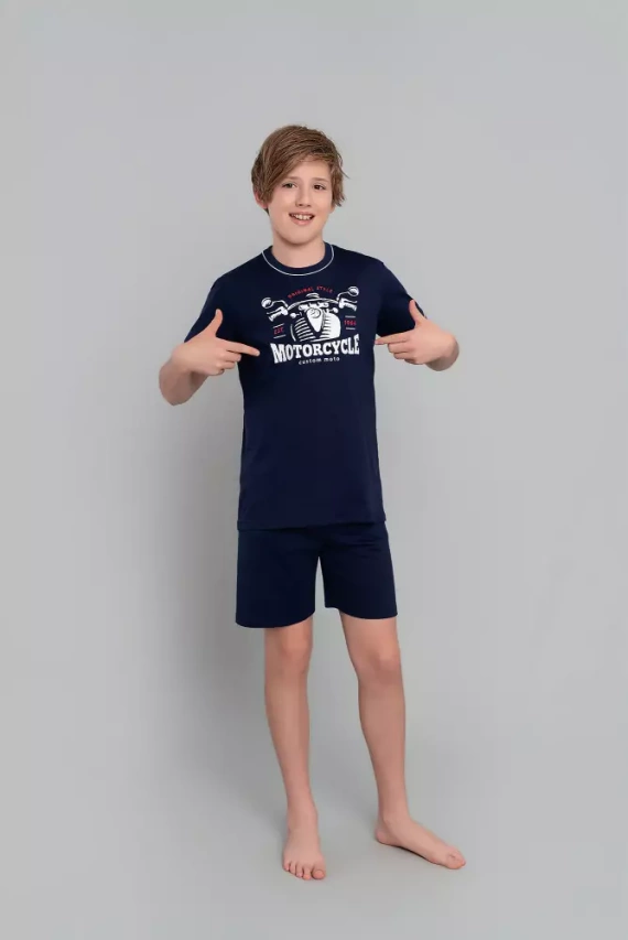 Gibson Boys' kurzärmeliger Schlafanzug, Hose Italian Fashion - marineblau