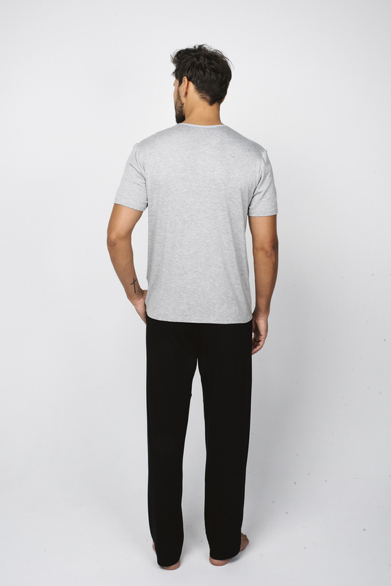 Dallas Herren Kurzarm-Pyjama, lange Hose Italian Fashion- melange/schwarz