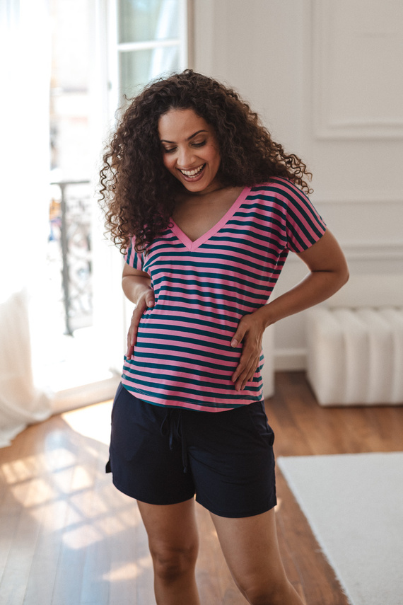 Milk&Love Umstandsbluse Two Ways 2in1 Stillbluse Wendedesign V-Ausschnitt pink-smaragd