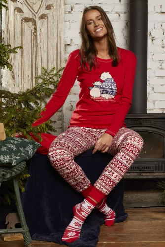 Arktyka Damen Schlafanzug langarm, lange Hose Italian Fashion - rot/print