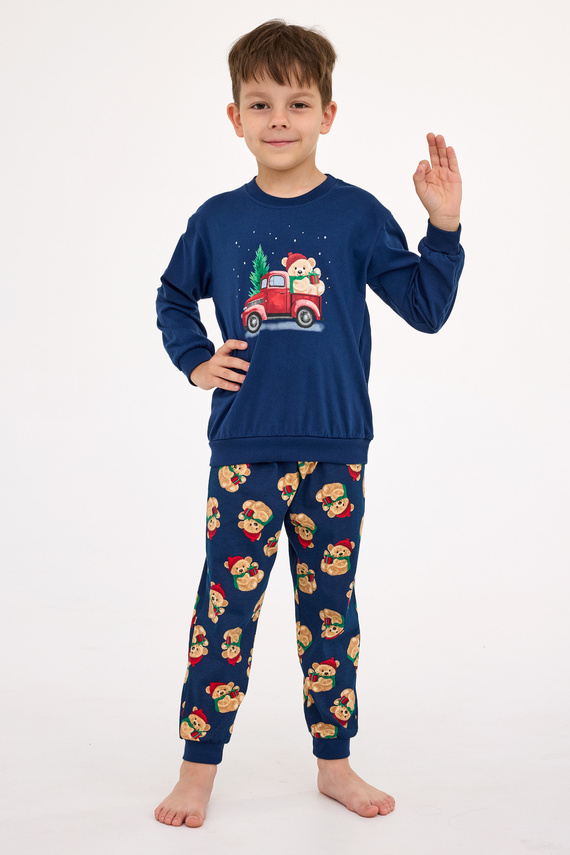 593/172 966/172 Teddy Cornette Jungenpyjama – Weihnachten, Marineblau, Baumwolle