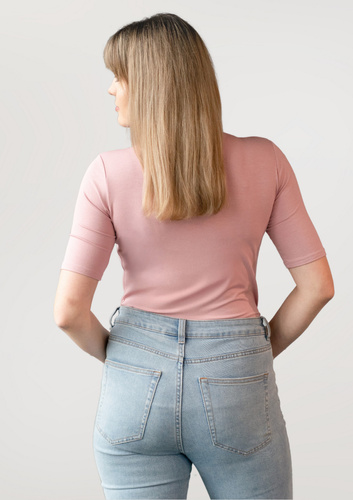 Layla Babell Kurzarm-Rollkragenbluse – Rosa