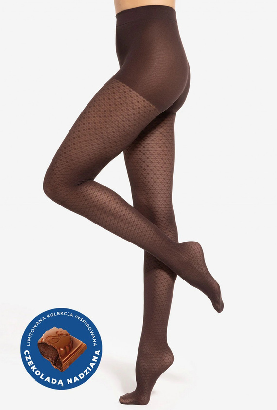 Gatta Wedel wz.03 Strumpfhose 40 den – geometrisches Muster, dunkle Schokolade