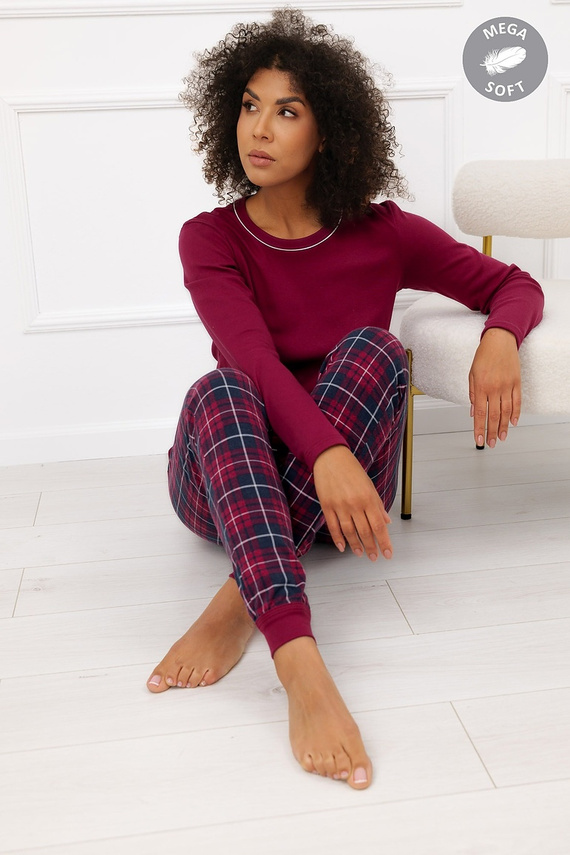 Italian Fashion Brenda Damenpyjama Mega Soft lang kariert mit Taschen