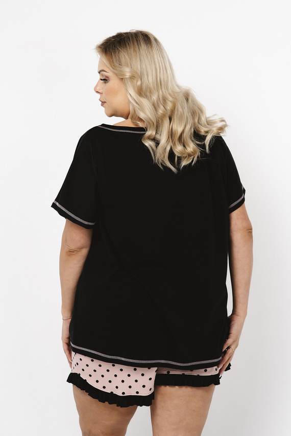 Buscato Damen-Schlafanzug mit kurzen Ärmeln, Shorts Italian Fashion- print/schwarz