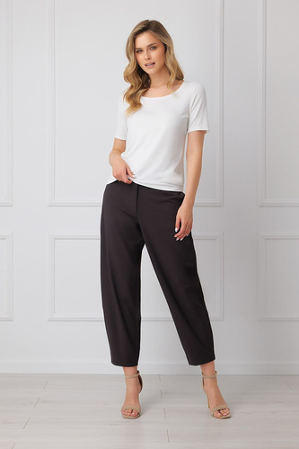 Damenbluse Italian Fashion Liza 93% Bambus Kurzarm Elastisch - ecru