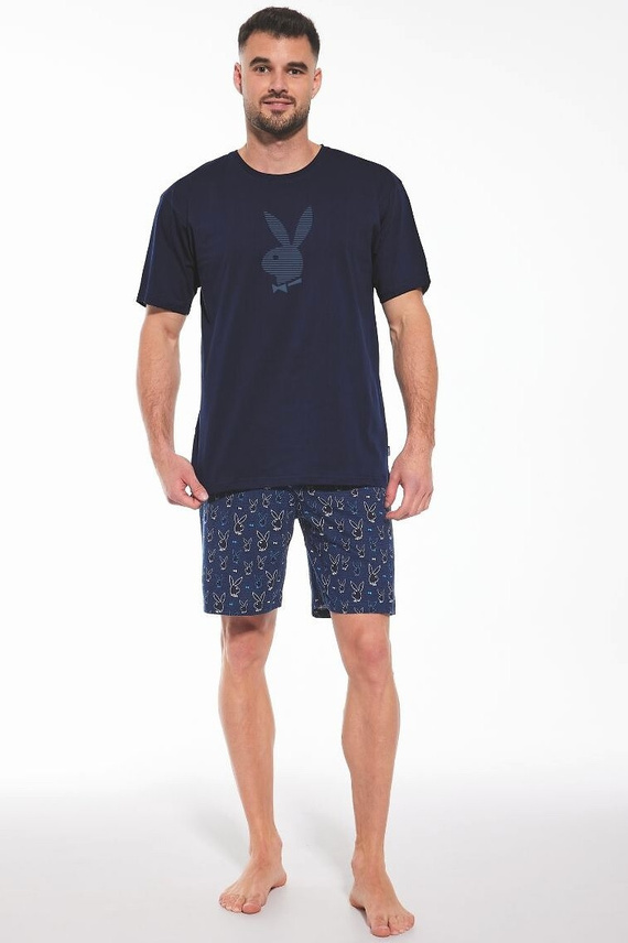 326/190 Rabbit Herren-Kurzarmpyjama, Cornette-Shorts, Marineblau